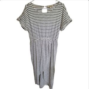 Listicle Black White High Low Striped Pocket Short Sleeve Dress Size Large